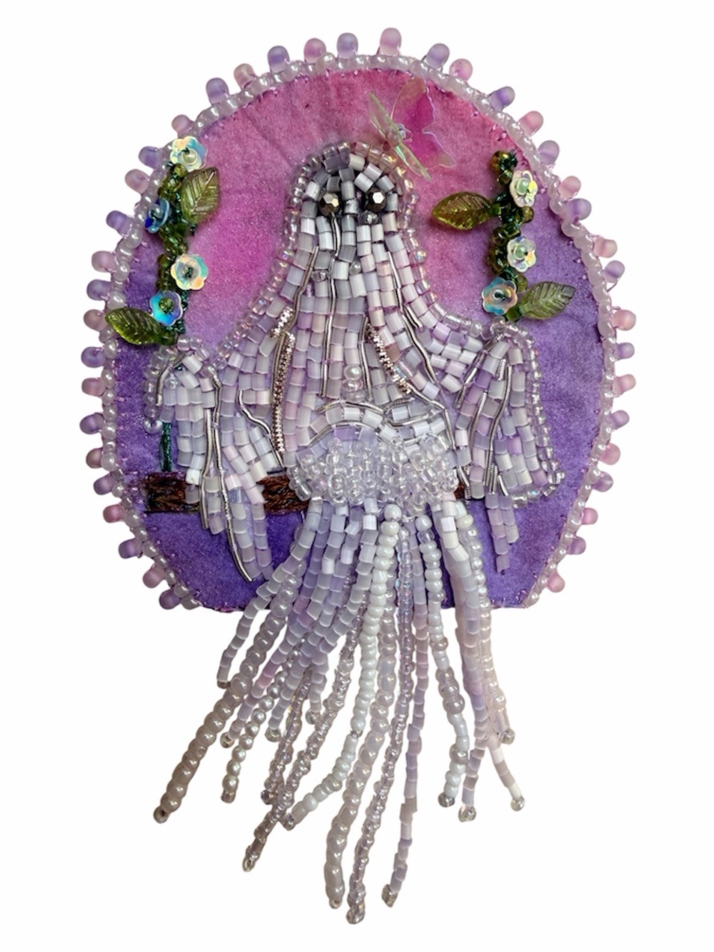 Lavender Beaded Fringe Brooch Pin — Handmade Purple Accent